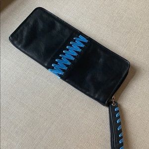 Jennifer Scott Black Leather Clutch Wristlet